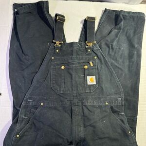 Carhartt Overalls Mens 38x30 Black Canvas Carpenter Double Knee Workwear R37